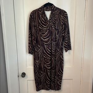 J McLaughlin Long Sleeve Dress with Brown and Cream Pattern